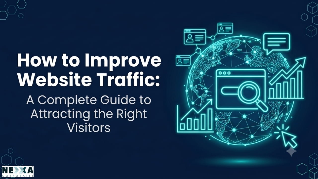 how to improve website traffic Graphic illustration for a complete guide on how to improve website traffic