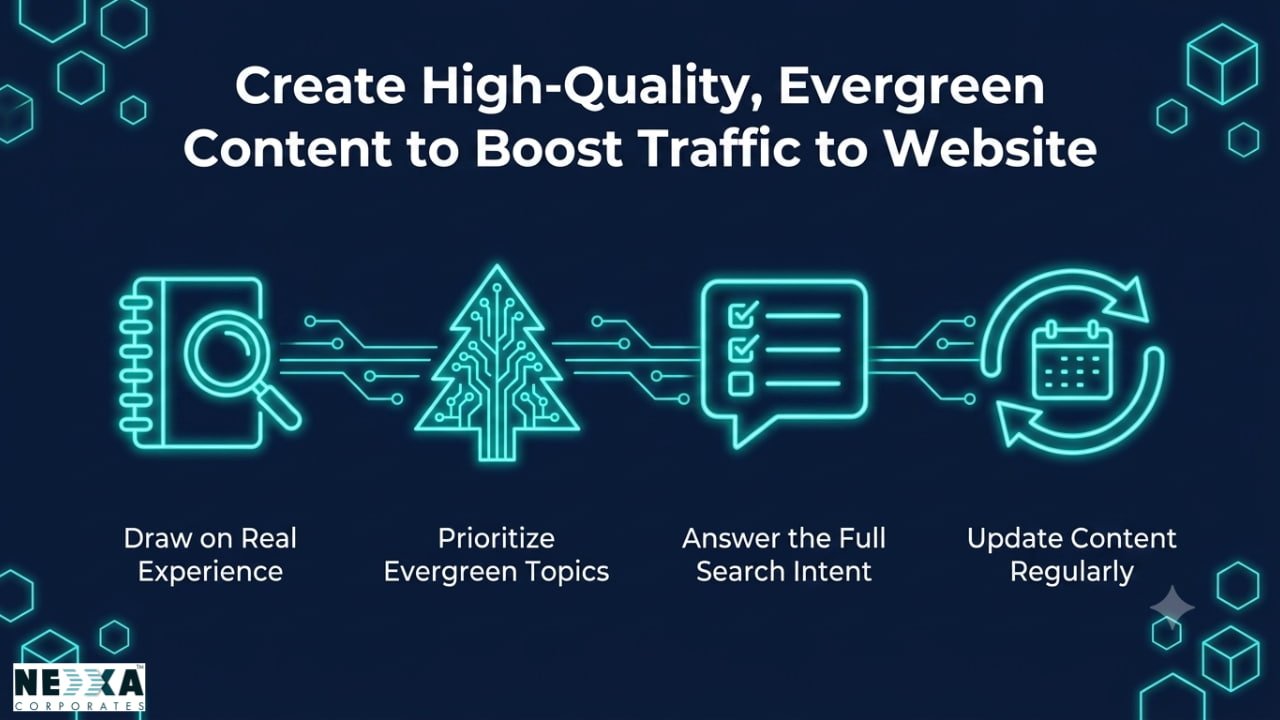 Create High-Quality, Evergreen Content to Boost Traffic to Website boost traffic to website</p>
<p>