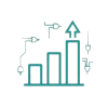 Bar graph with an upward arrow and logic gate symbols representing scalable systems from industrial automation companies in UAE.