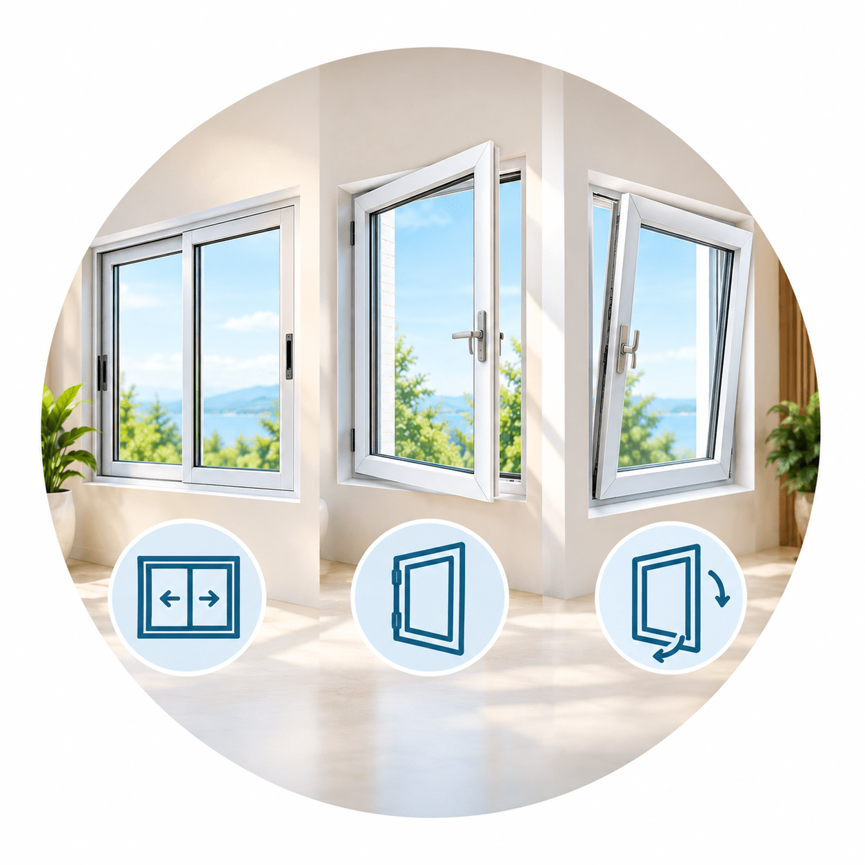3 track upvc windows with mesh